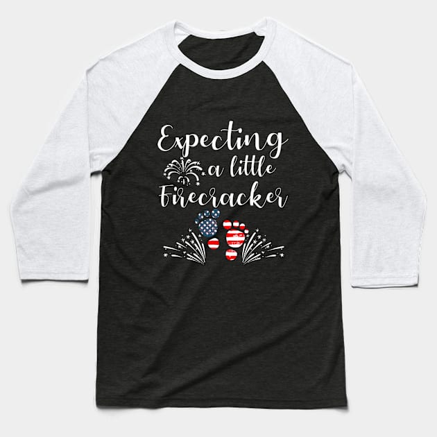 4th Of July Expecting a Little Firecracker Pregnancy Announcement Baseball T-Shirt by MarYouLi